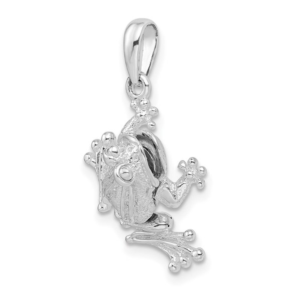 925 Sterling Silver Rhodium-plated Polished Bug Eyed Frog Necklace Charm Pendant - Picture 3 of 5